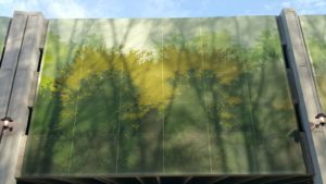 Screenprinted textile facade cladding on Crocker Park parking garage