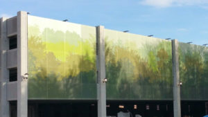 Textile facade cladding on Crocker Park parking garage